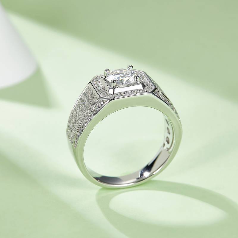 文军款S925银镀白金MoissaniteMen's Ring1ctD级